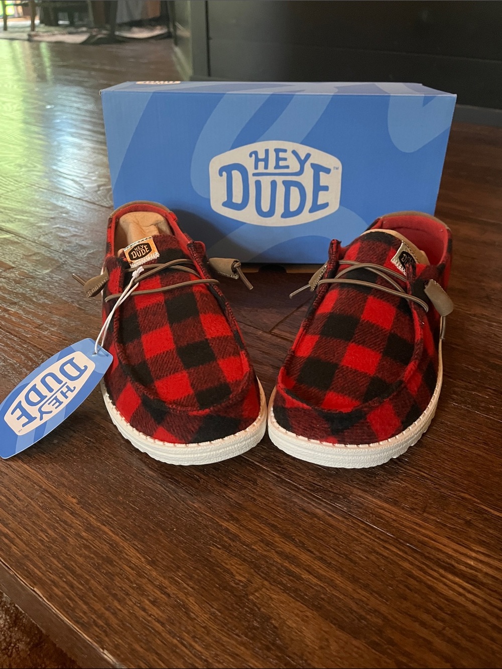 NWT Hey Dude Wendy Buffalo Plaid red/black women’s size 8